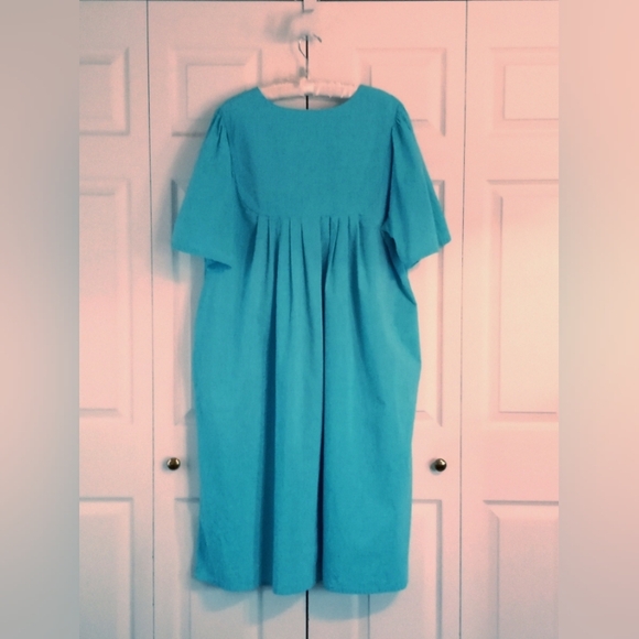 Expressions Embroidered Cotton Patio Dress In Turquoise, Size XL - Picture 3 of 5